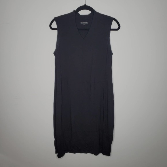 Eileen Fisher Dresses & Skirts - EILEEN FISHER Solid Black V-Neck Sleeveless Dress Sz S